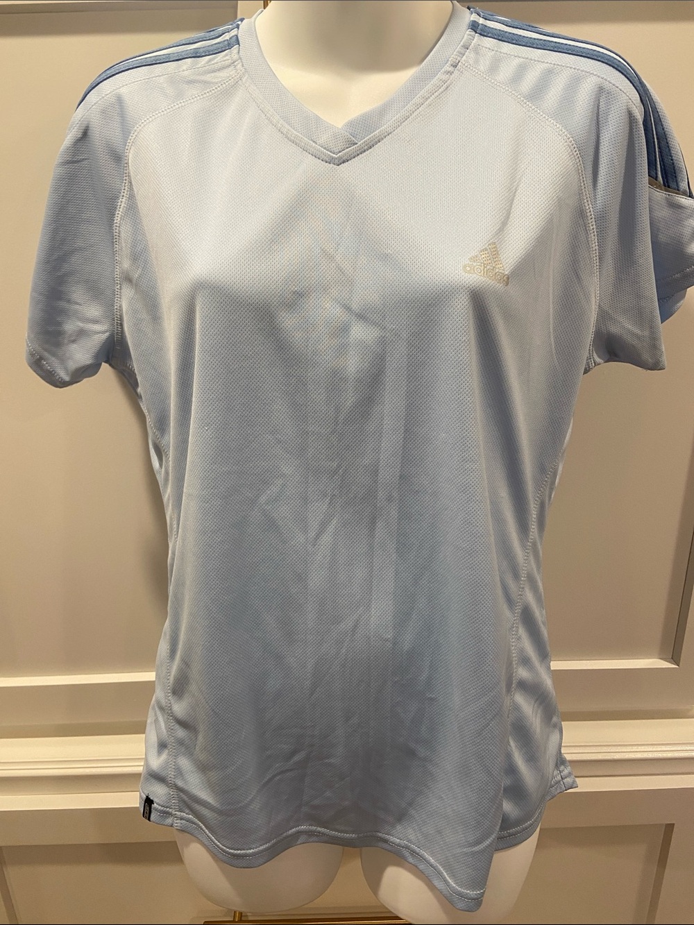 adidas Light Blue V-Neck Short Sleeve Performance Tee
